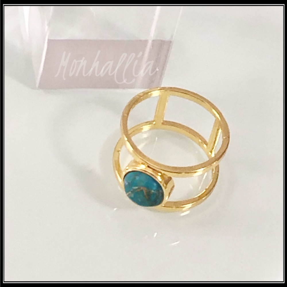 New Turquoise Horizon Gold Ring – Open Concept Band Statement Boho Ring - Picture 5 of 5